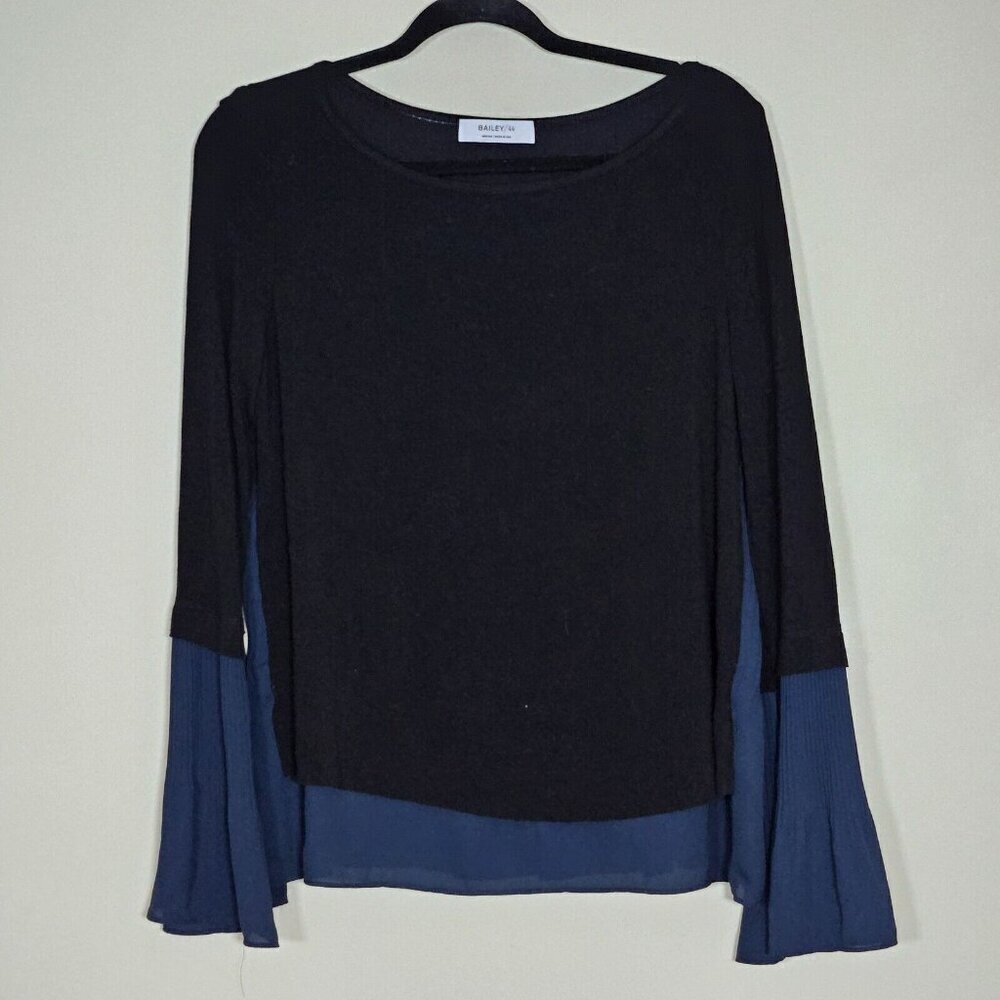 Bailey 44 Top Womens M Black Navy Pleated Layered LS Lagenlook Whimsigoth Fairy